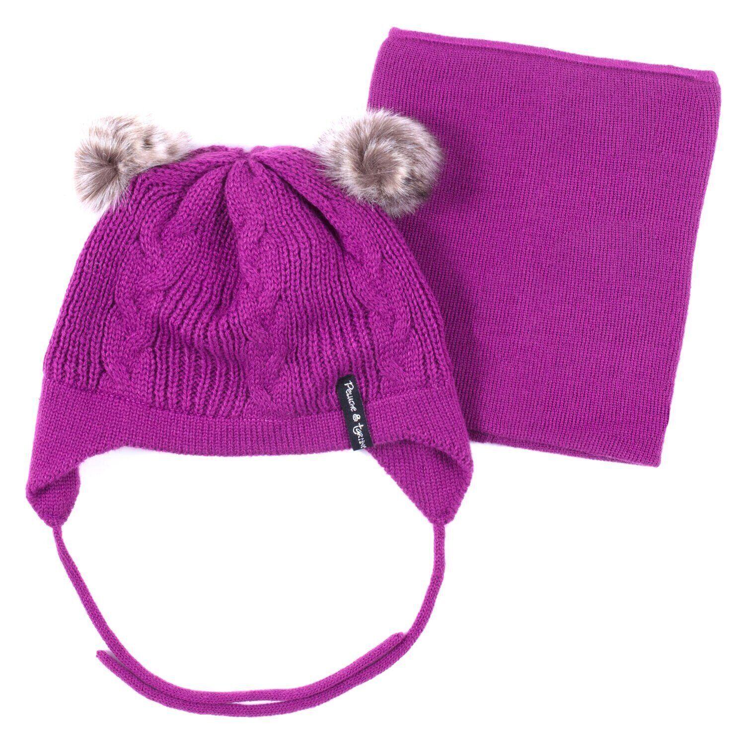 Шапка с баффом вязаные для девочки Peluche&Tartine F19ACC56EF зимние 50-52 см Фиолетовый (F19ACC56EF-Dahlia-3/5)