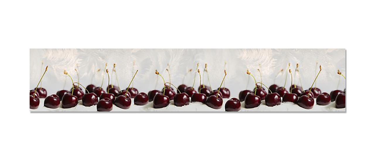 Фартук кухонный Спелые вишни красные ягоды из самоклеющейся виниловой пленки 60х300 см Серый