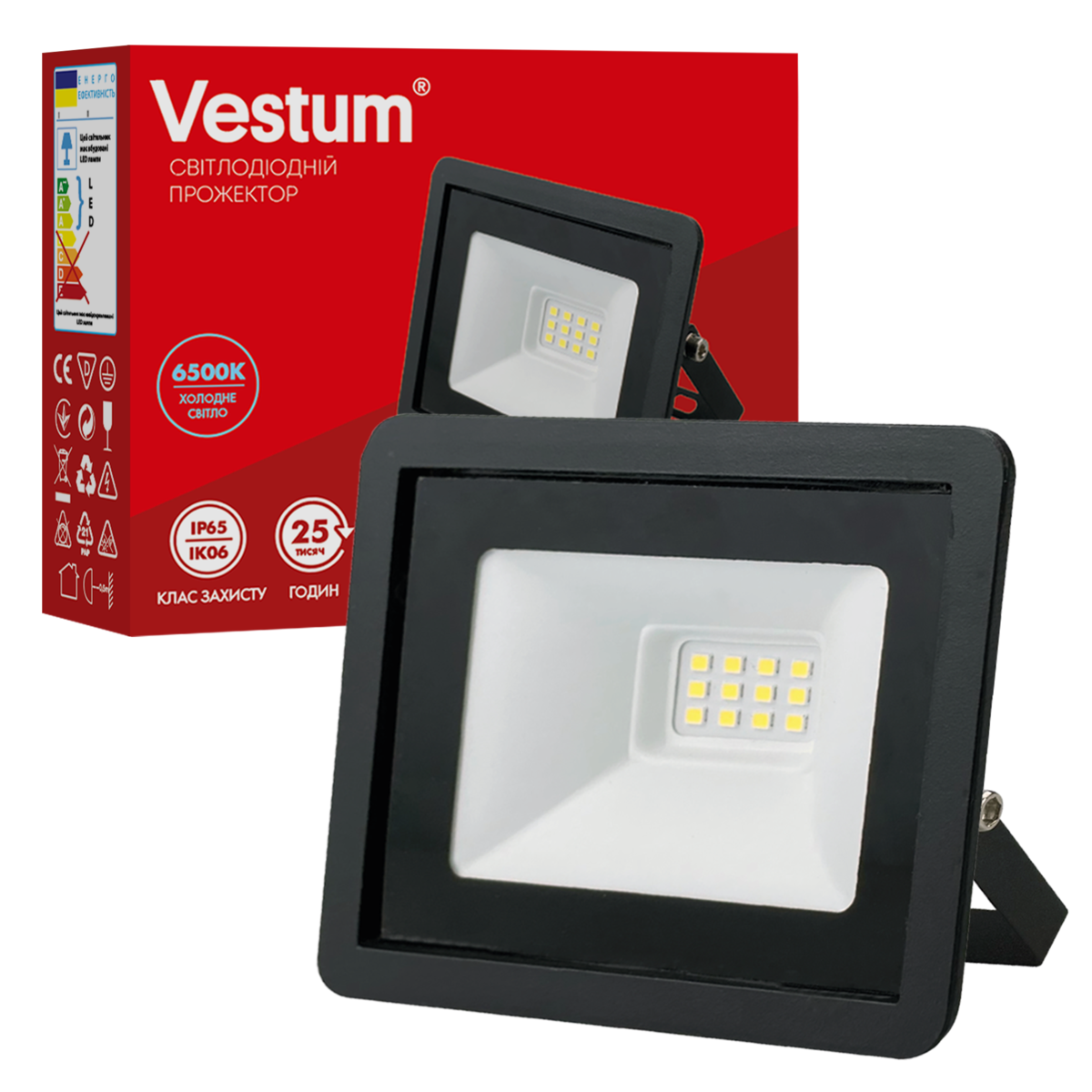 Прожектор світлодіодний Vestum 10W 6500K 180-260V IP65 (1-VS-3013)