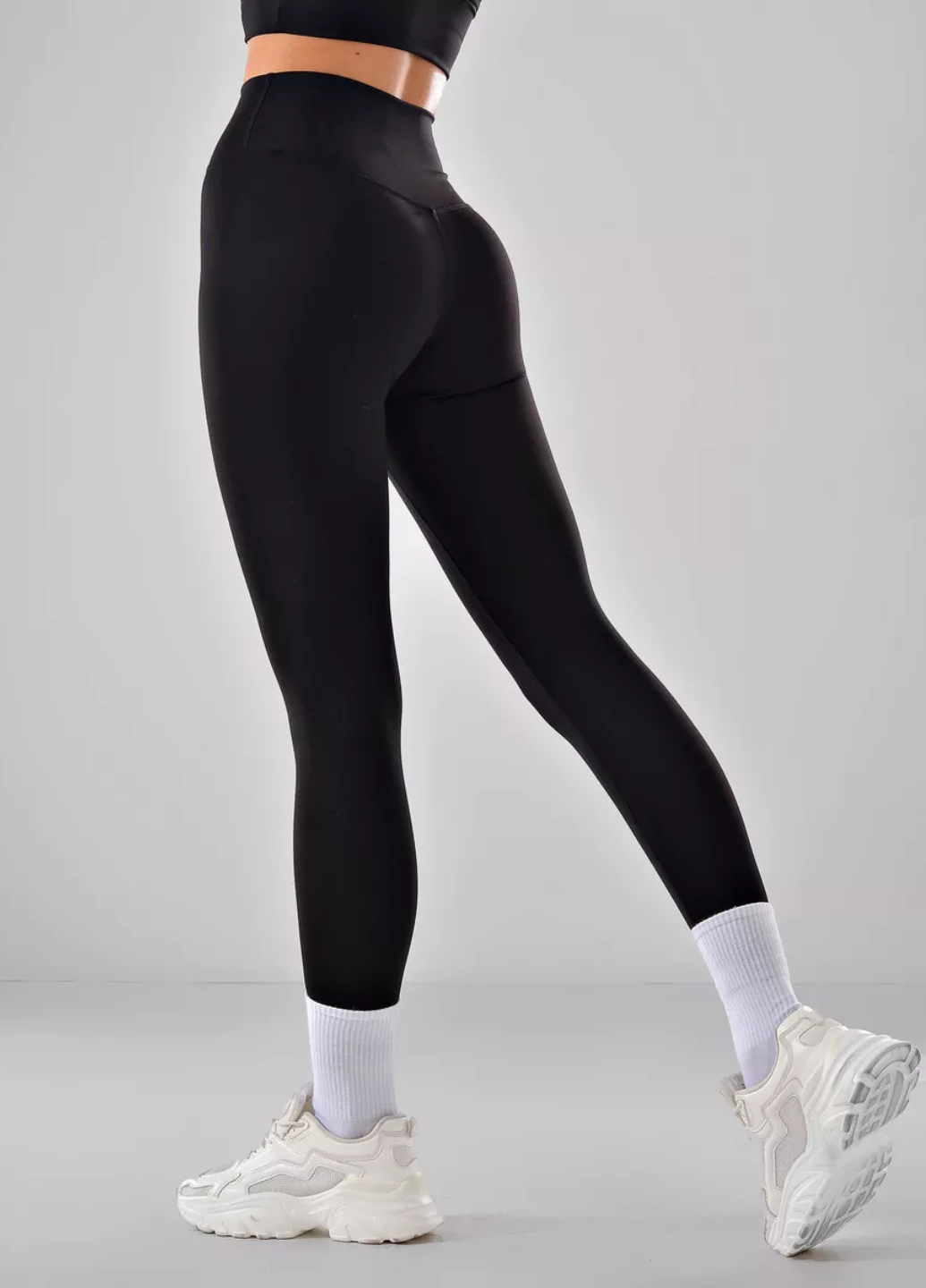 Лосины спортивные женские с высокой посадкой и карманом в поясе леггинсы повседневные однотонные S Черный (70264/S)