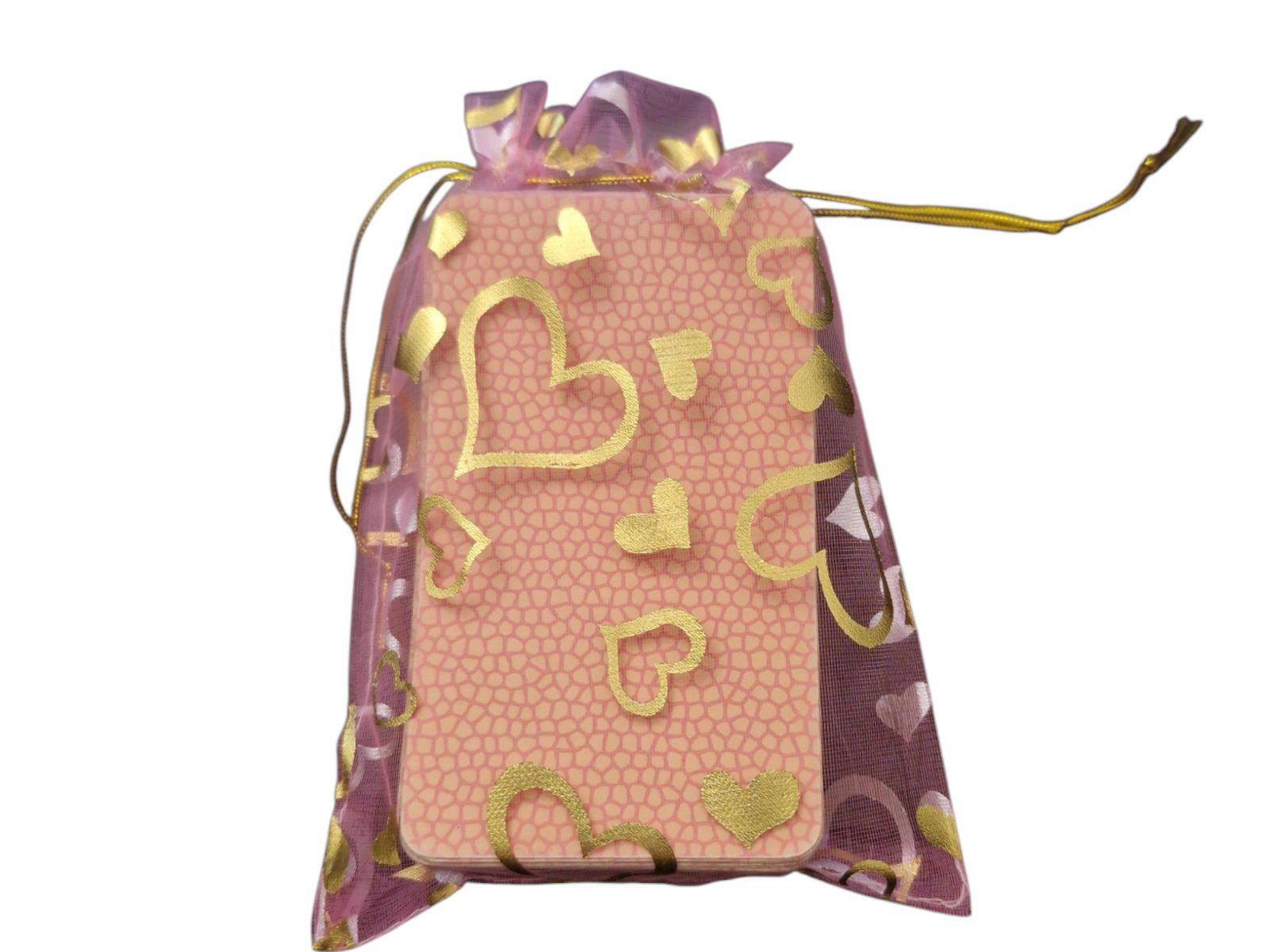 Мішечок з органзи для карт таро з сердечками 17,5х12,5 см Рожевий - фото 1 Мішечок з органзи для карт таро з сердечками 17,5х12,5 см Рожевий - фото 1