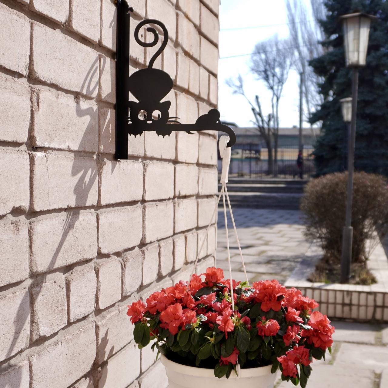 Кронштейн Кот и мышка для кашпо с цветами метал Черный (Б008) - фото 10