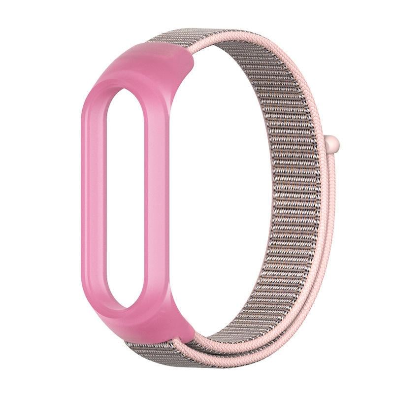 Ремешок MiJobs нейлоновый полупрозрачный для Xiaomi Mi Band 5/6 Светло-розовый/Серый (1036P)