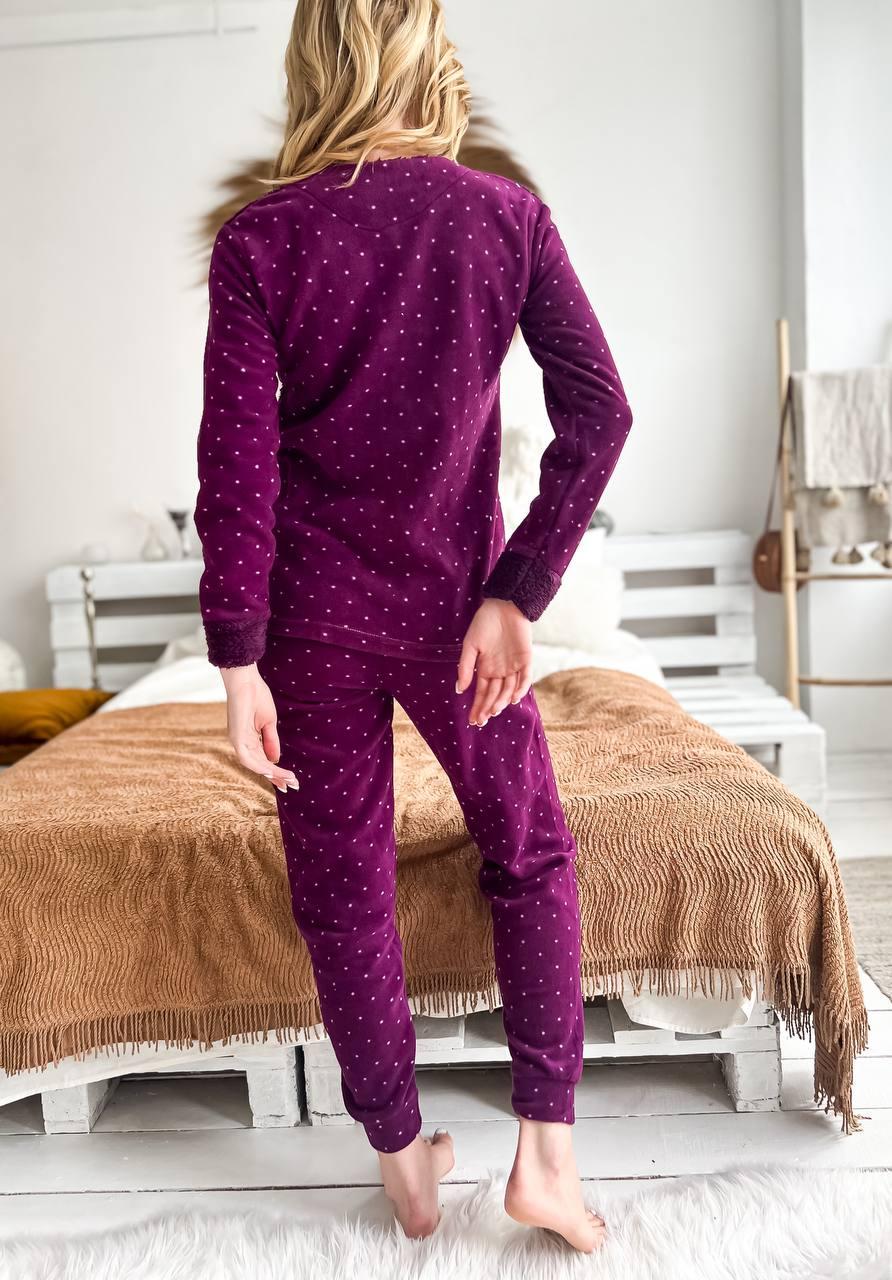 Пижама женская DO2190 на флисе с принтом XL Фиолетовый - фото 10