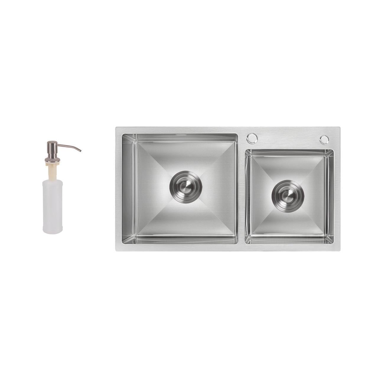 Мийка для кухні з двома чашами інтегрована Lidz Handmade H7843 Brushed Steel 3,0/1,0 мм (LDH7843BRU35387)
