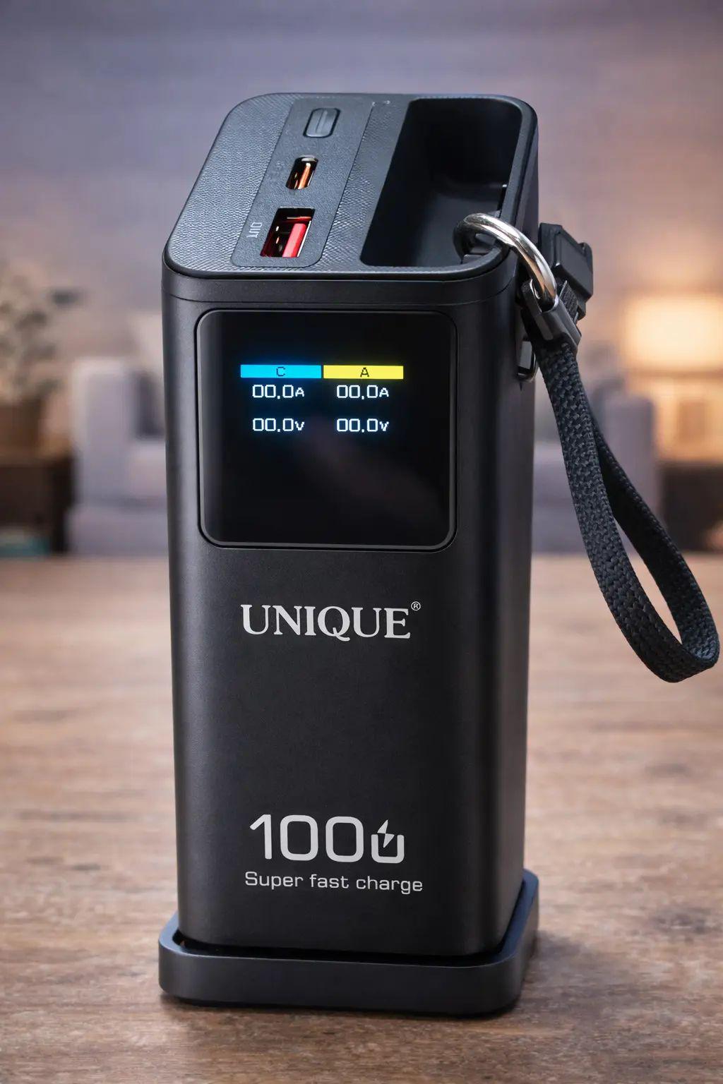 Повербанк Unique 60000 mАh з технологією швидкої зарядки LED-дисплеєм та багаторівневим захистом Чорний (opt-106056)