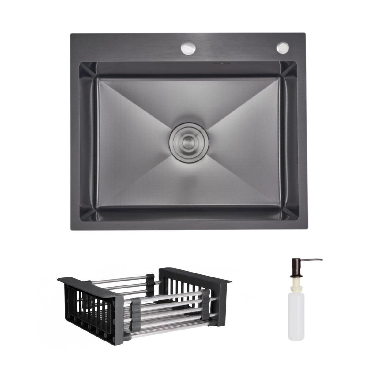 Комплект Lidz Handmade H6050HB мийка для кухні інтегрована Decor PVD Black Honeycomb з дозатором/Lidz K01G корзина (2836008114) Комплект Lidz Handmade H6050HB мийка для кухні інтегрована Decor PVD Black Honeycomb з дозатором/Lidz K01G корзина (2836008114)