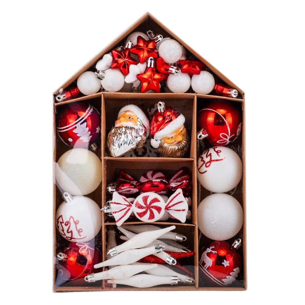 Набір ялинкових іграшок для декору Чарівне Різдво 70 шт. з пластику в коробці Біло- (147-81-9125-004)