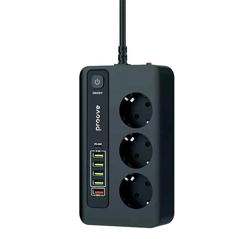 Удлинитель-фильтр Proove PD-03 сетевой 3 розетки 5 USB 1 Type-C 20W 2 м - фото 1