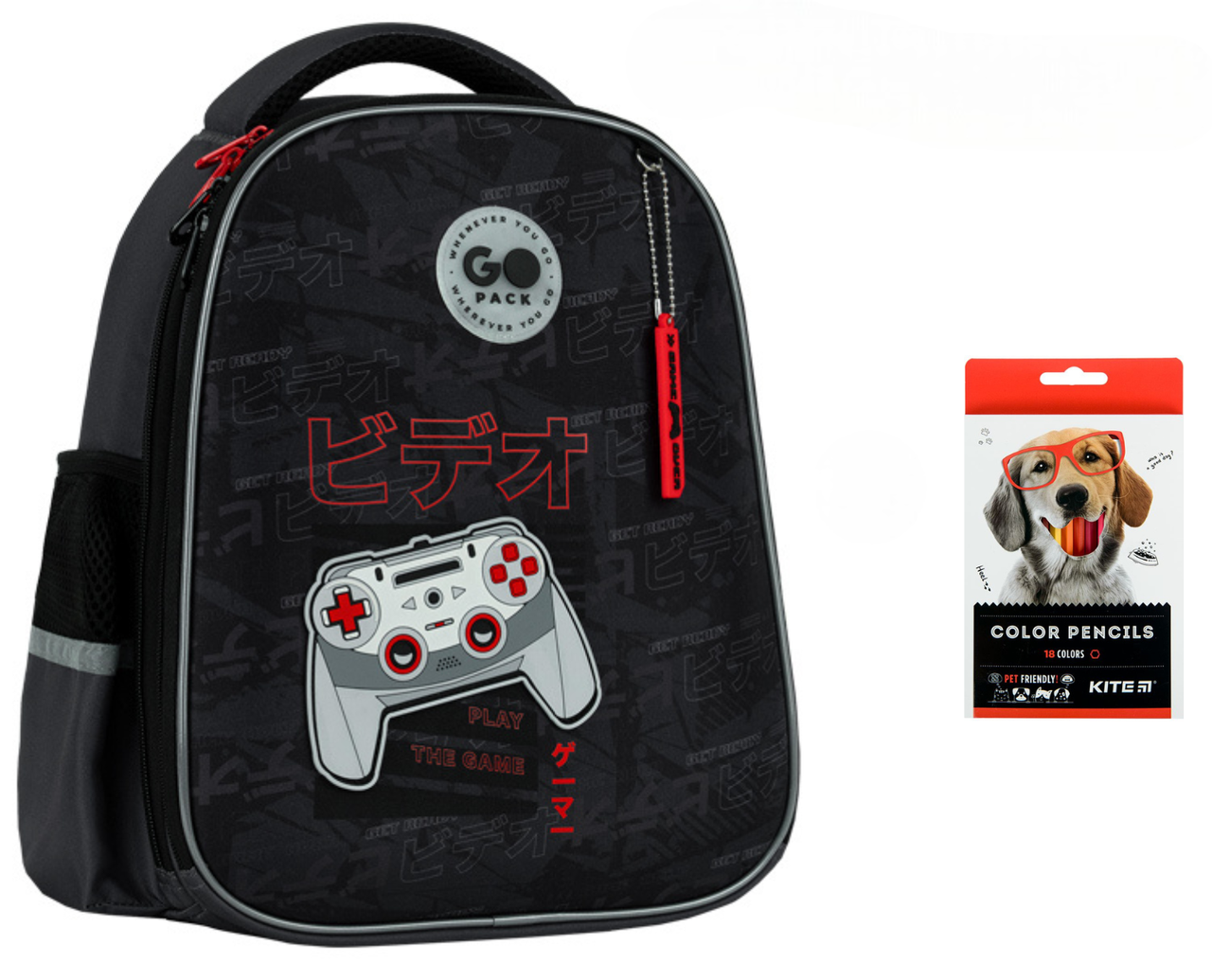 Рюкзак школьный полукаркасный GoPack Education GO26-165S-6 Play и карандаши KITE 18 цветов (2905030975)
