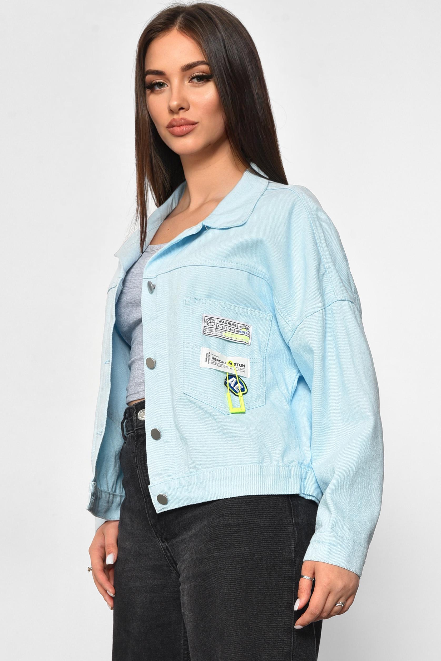 Джинсовка женская укороченная M Голубой (179794) - фото 2 Джинсовка женская укороченная M Голубой (179794) - фото 2