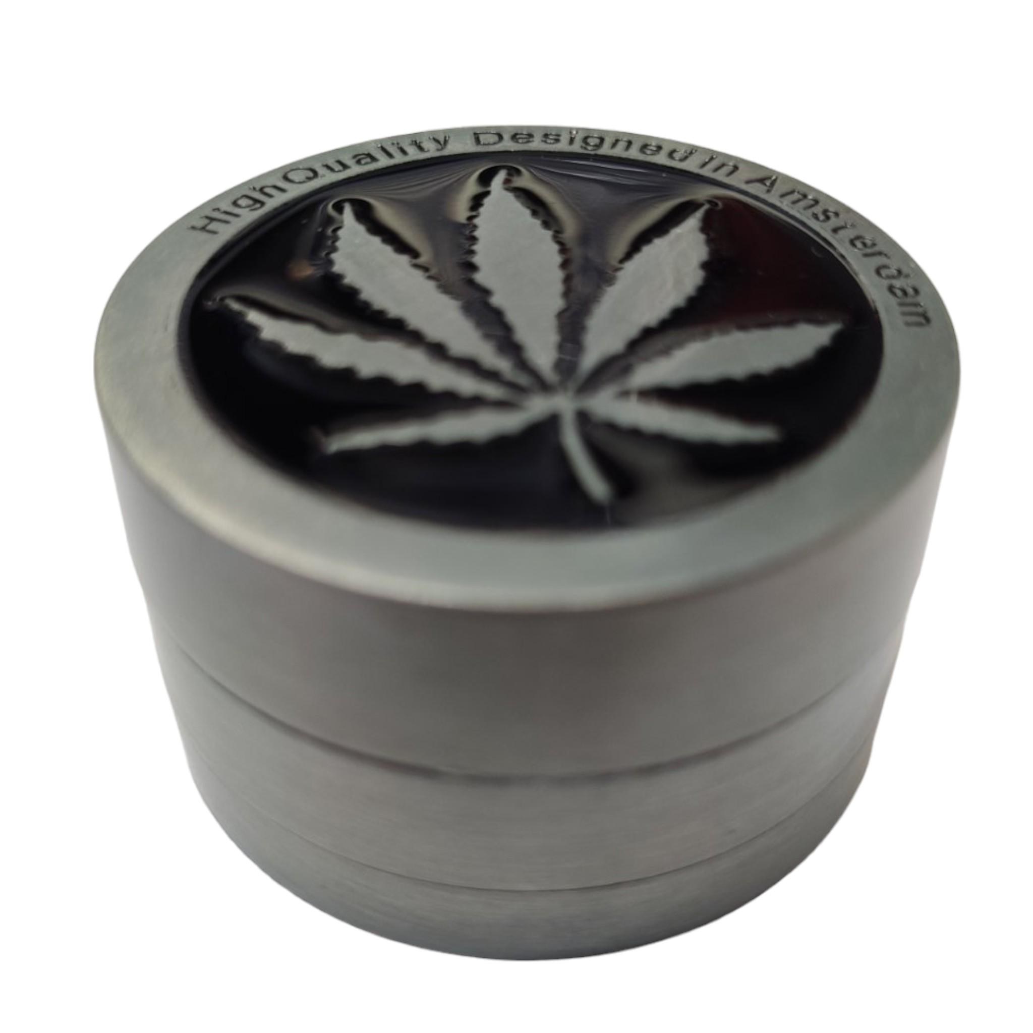 Гриндер Grinder Hemp Leaf для подрібнення тютюну та спецій Silver/Black - фото 2