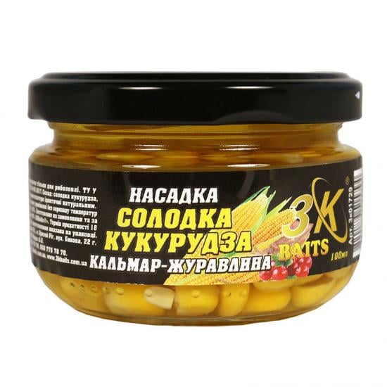 Насадка 3KBaits Premium Солодка кукурудза Кальмар-журавлина 150 мл (3KB1838) - фото 1 Насадка 3KBaits Premium Солодка кукурудза Кальмар-журавлина 150 мл (3KB1838) - фото 1