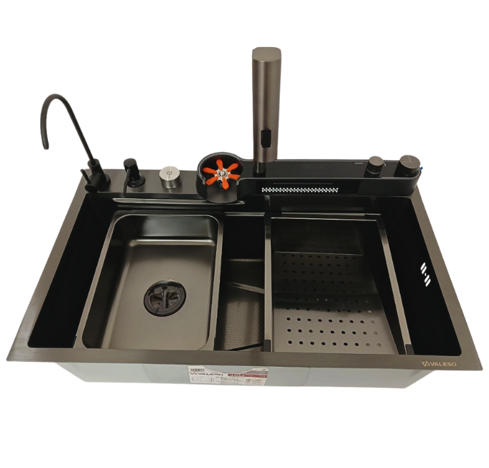Мойка кухонная PVD Черный Valeso Handmade водопад 75х45DF