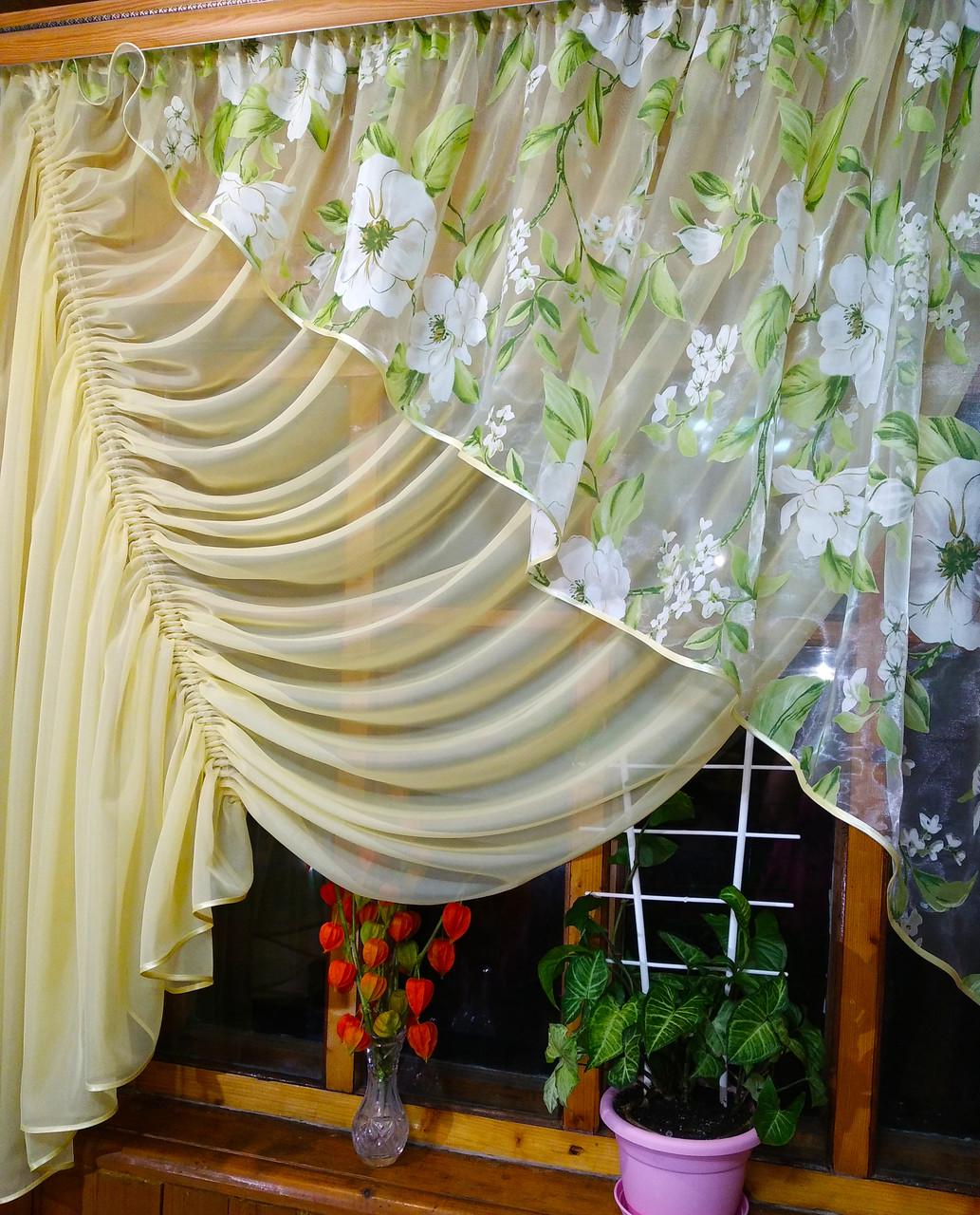 Занавеска короткая Камелия левая Лунный/Яблочный - фото 2 Занавеска короткая Камелия левая Лунный/Яблочный - фото 2