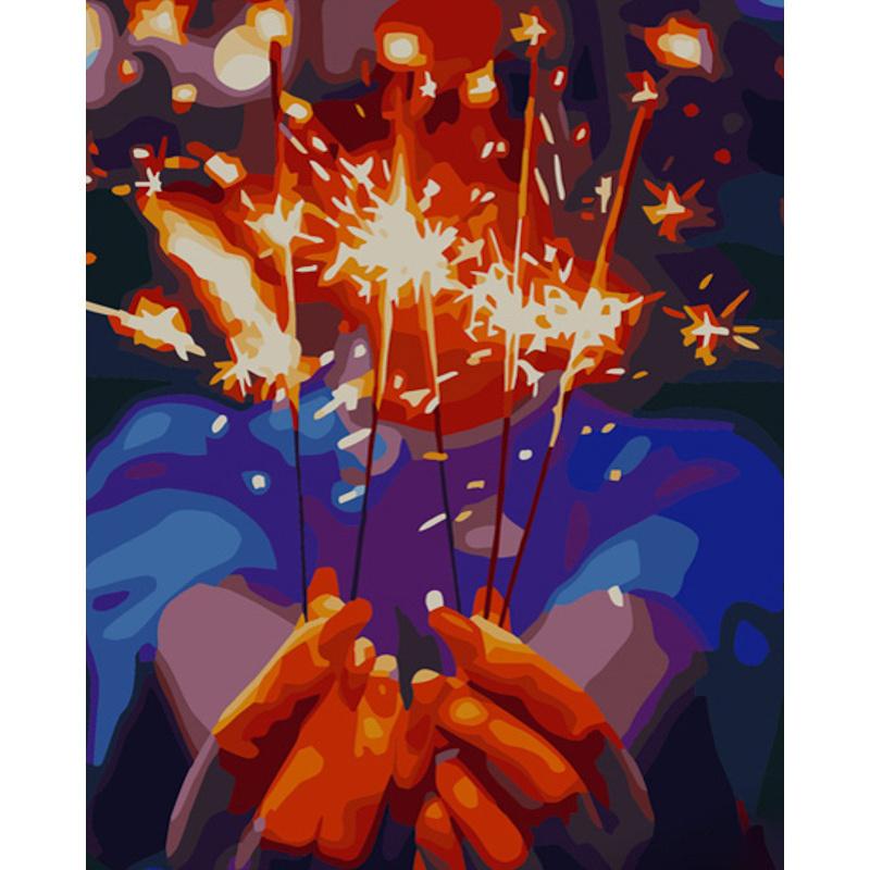 Картина по номерам Strateg Премиум Бенгальские огоньки в руках 40x50 см (GS770)