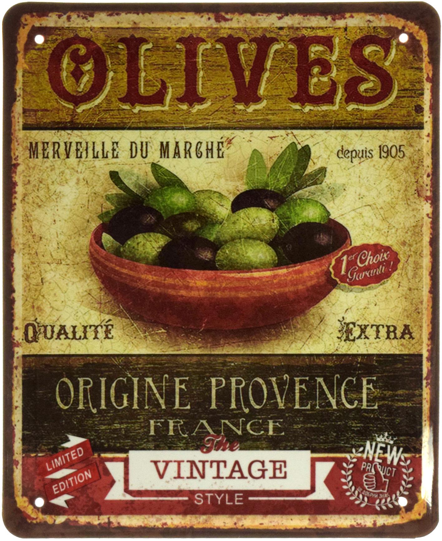 Табличка металлическая Происхождение Оливок Прованс Франция/Olives Origine Provence France 18x22 см