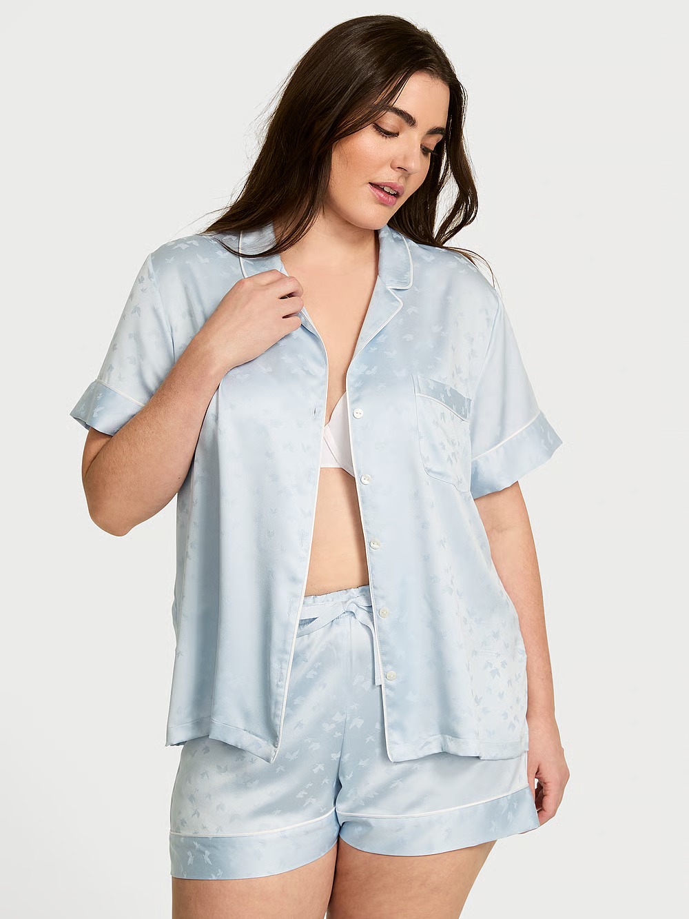 Піжама жіноча Victoria's Secret Glazed Satin Short Pajama Set сатинова S Блакитний (26645410)