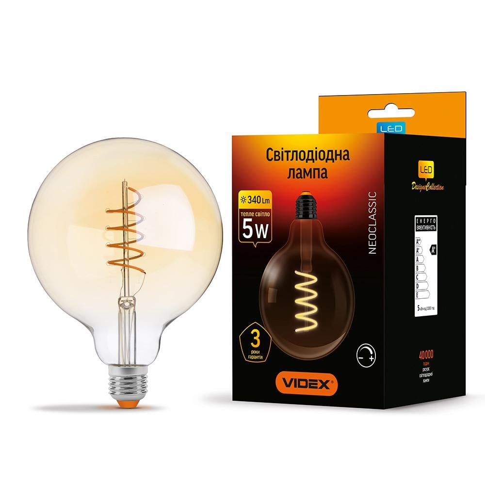LED лампа VIDEX Filament VL-G125FASD-05272 G125FASD 5W E27 2200K диммерная бронза спираль (100733)