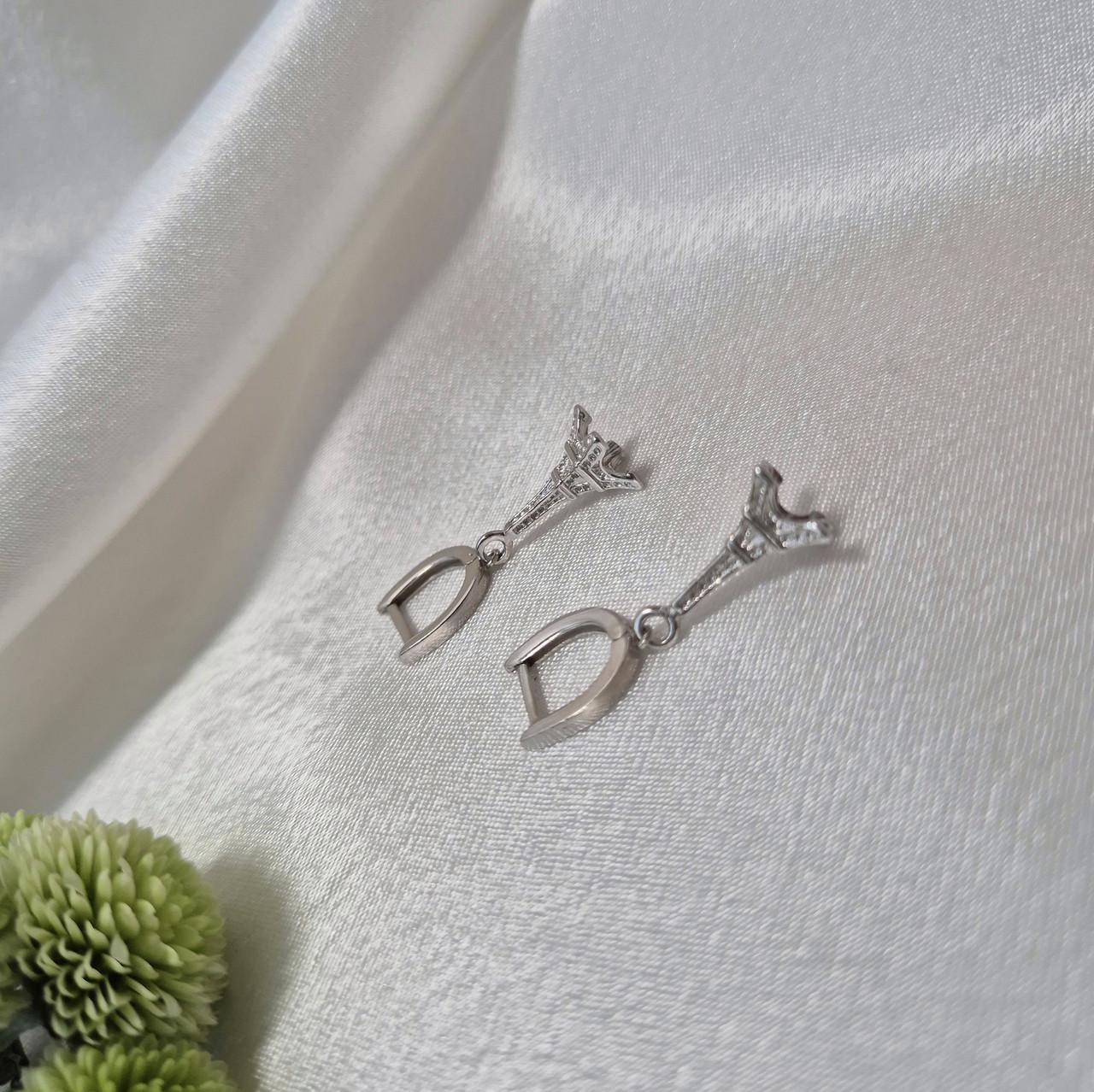 Сережки без каменів з підвіскою ейфелева вежа срібло 925 проби родоване 3,10 г (2172) - фото 7