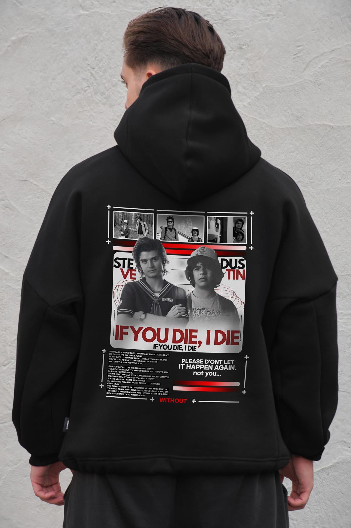 Худи на флисе с капюшоном и принтом оверсайз Without Die Stranger Things One size Black (8056475 8056476)