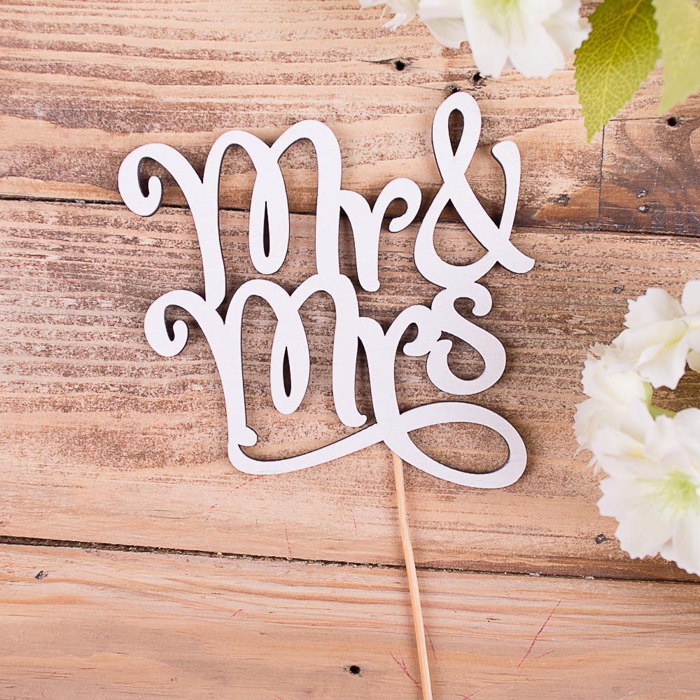 Топпер деревянное слово на палочке "MR+MRS" (4022-18)