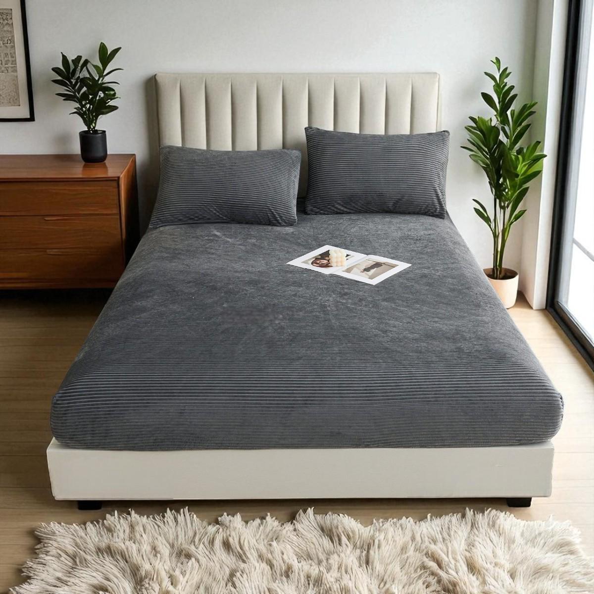 Простынь на резинке Koloco Шарпей 160х200/25 см и 2 наволочки 50х70 см Графитовый (41866)