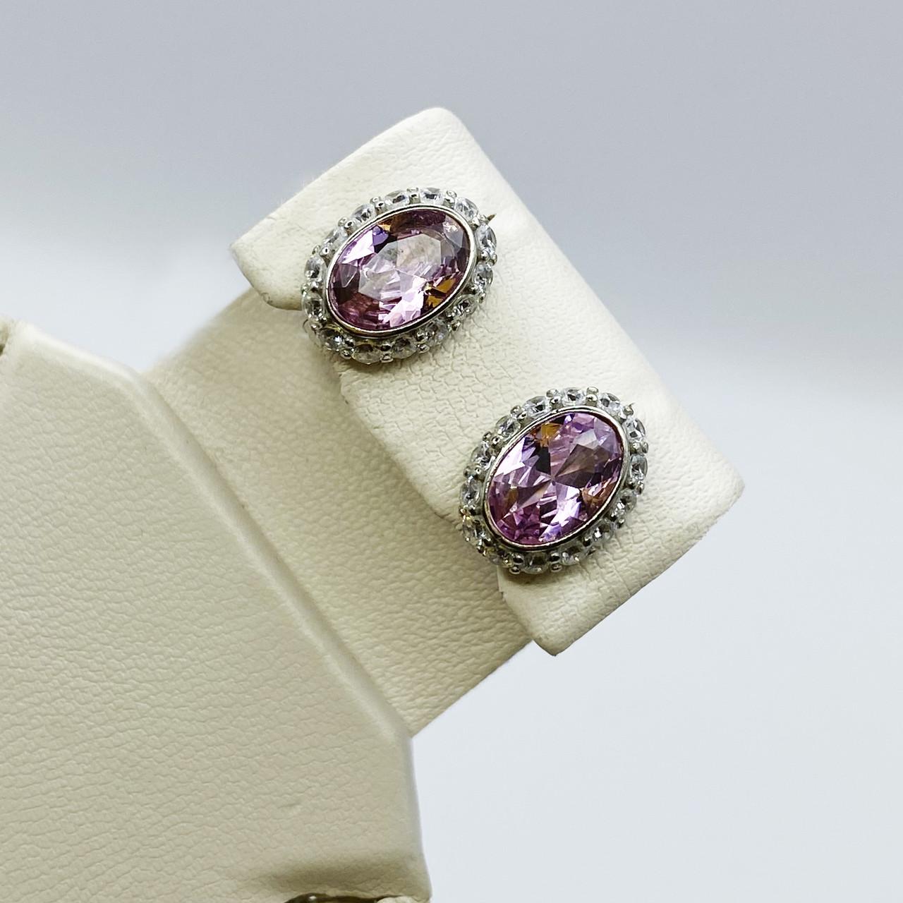 Серьги серебряные с розовым кварцем 3,82 г (1976094772)