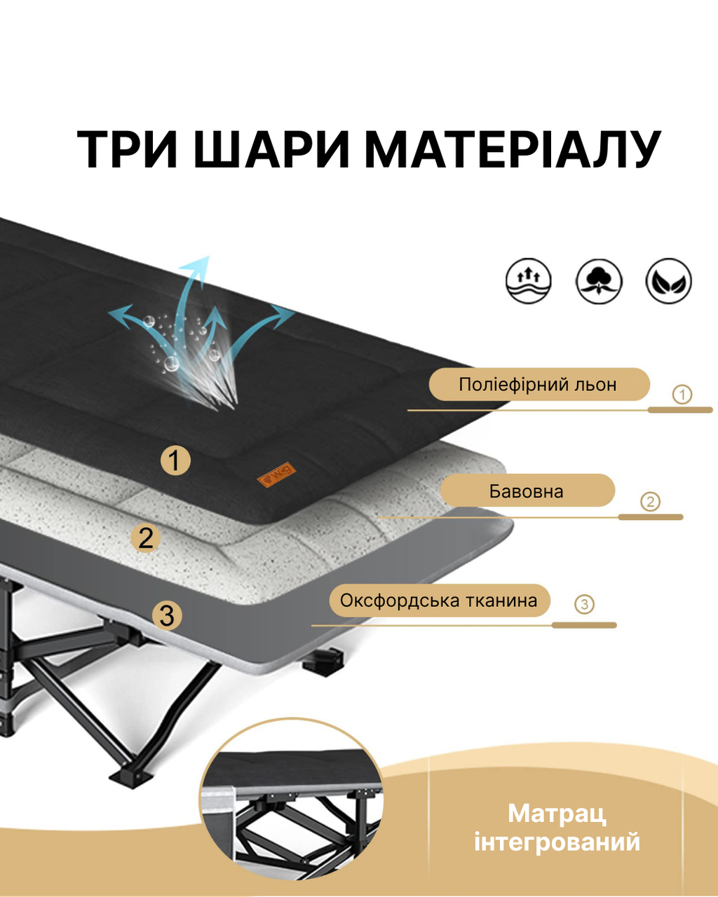 Шезлонг раскладной WCG CC-S10 рс матрасом и подушкой Черный (CC-S101) - фото 7