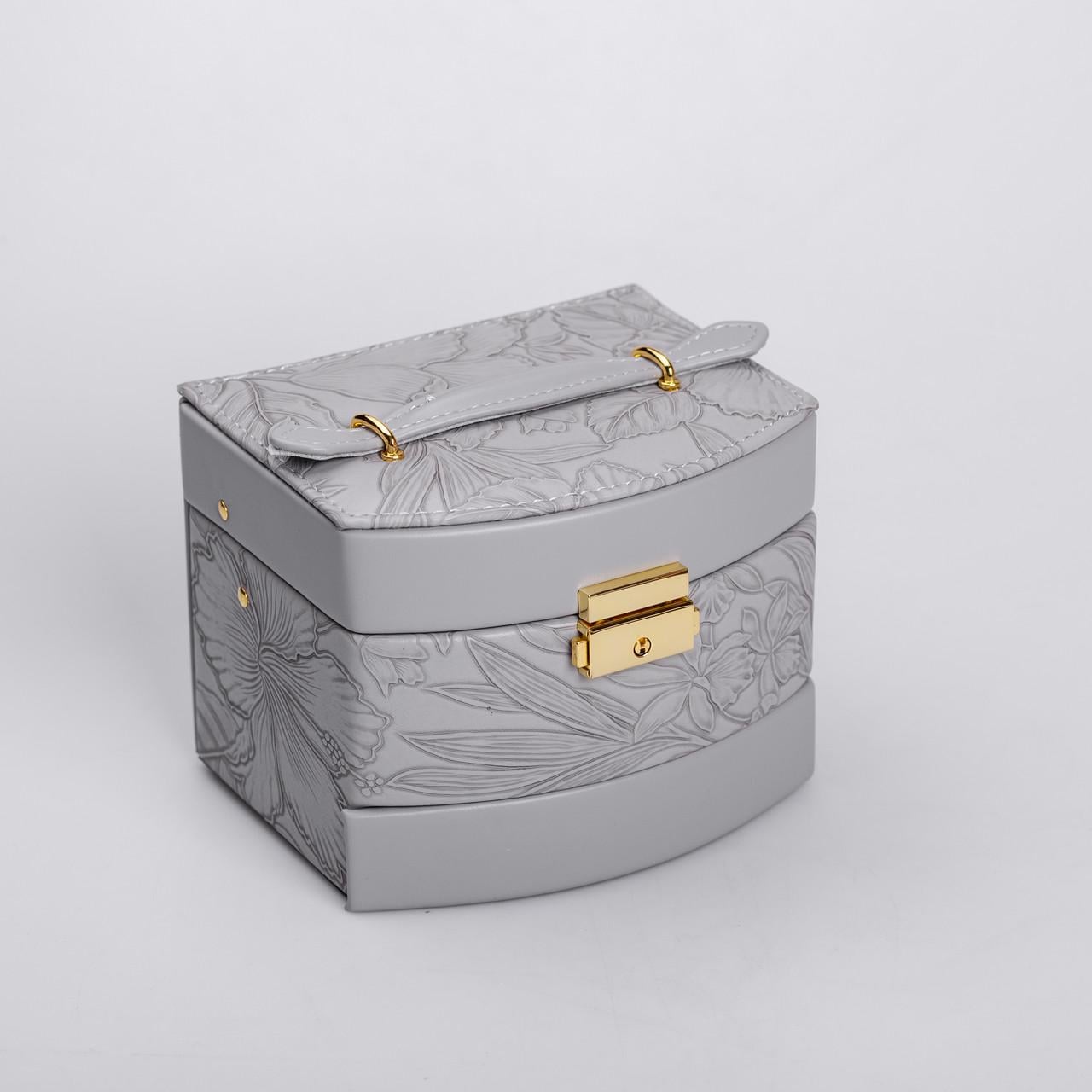 Шкатулка для украшений из эко кожи 3 яруса с замком Серый (27969960)