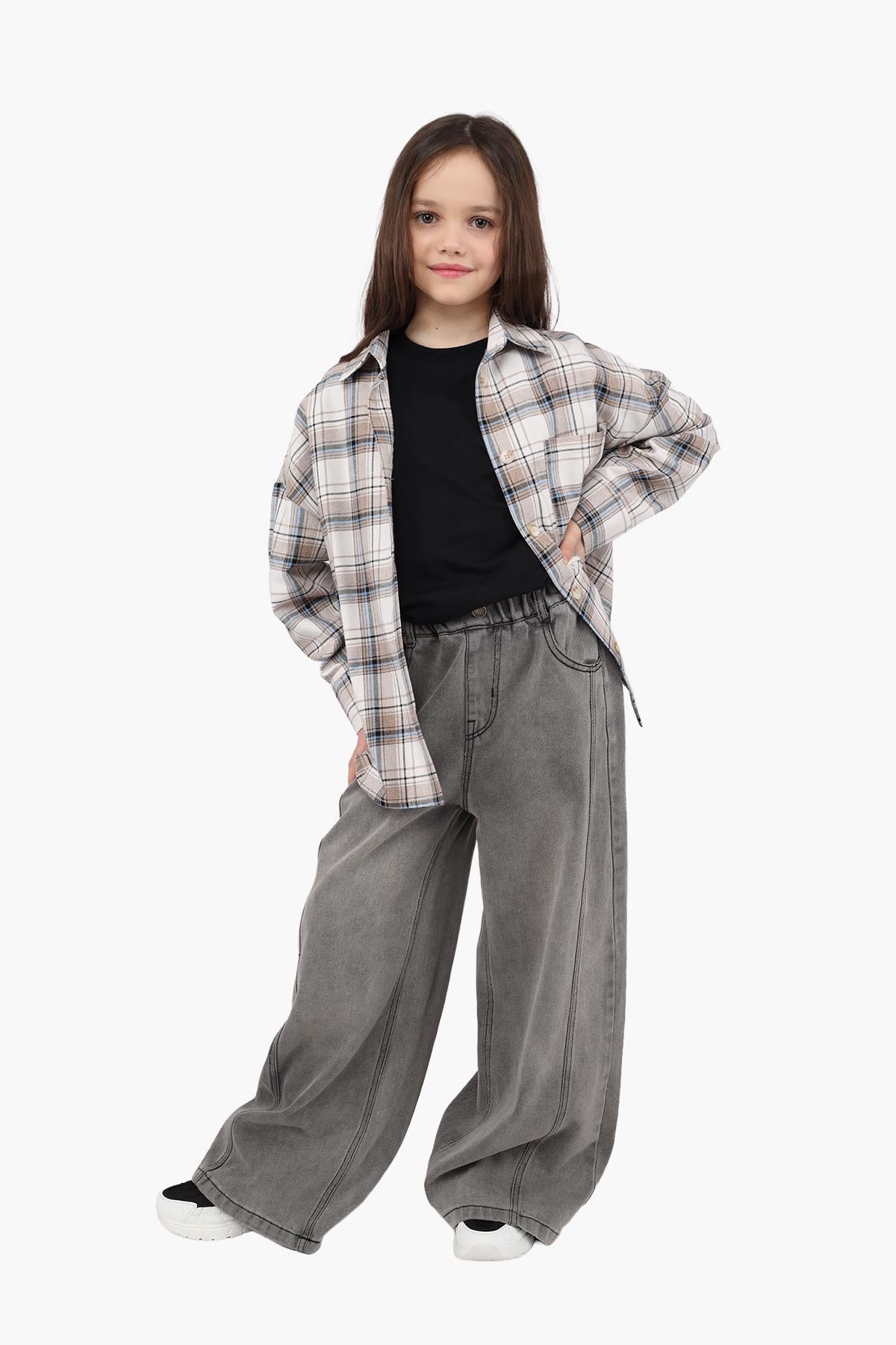 Джинсы wide leg для девочки 158 см Серый (ЦБ -00290305)