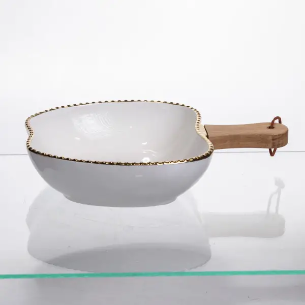 Тарелка для сервировки фарфоровая с деревянной ручкой 700 мл Золотистый (147-107-ZJH-14-2) - фото 3 Тарелка для сервировки фарфоровая с деревянной ручкой 700 мл Золотистый (147-107-ZJH-14-2) - фото 3