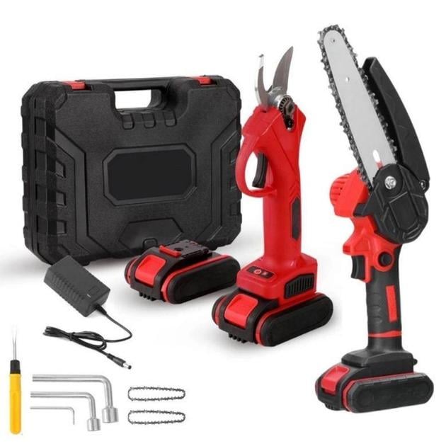 Пилка ланцюгова та секатор з 2 акумуляторами 21V в кейсі для обрізки дерев (MAG-751)