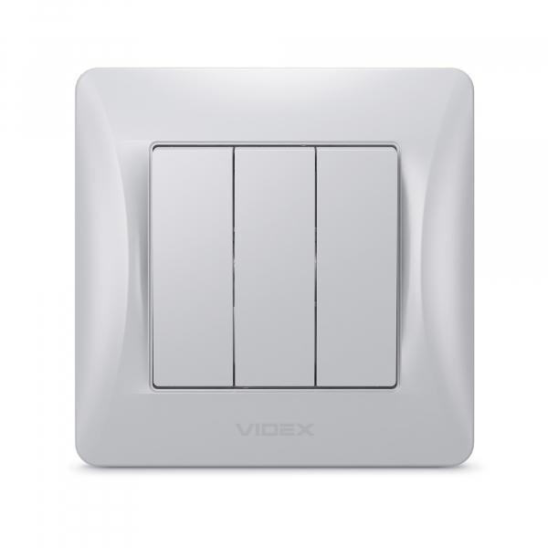 Вимикач трьохклавішний Videx Binera Срібний шовк