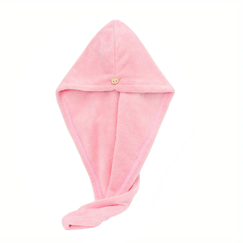 Полотенце для сушки волос в форме тюрбана с пуговицей 1 шт. Розовый