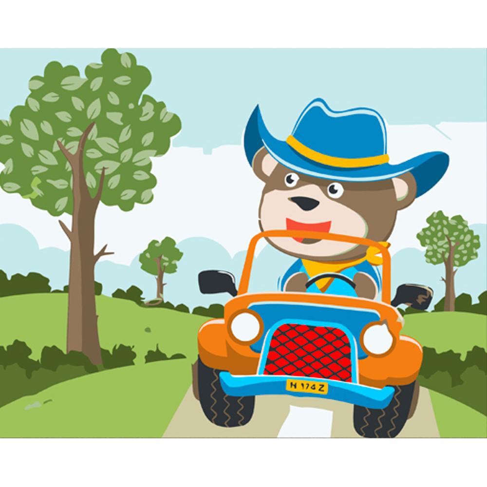 Картина по номерам Strateg Премиум Мишка в авто с лаком 30x40 см (SS6730)