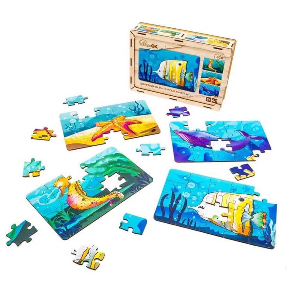 Пазл дерев'яний дитячий Морські жителі 4 в 1 Puz-57896 80 ел. (RLT52638) - фото 4