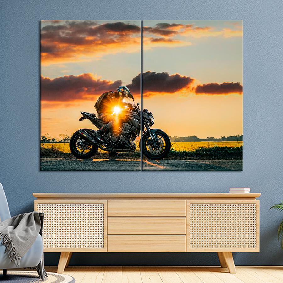 Картина Автомобиль Мотоциклист на фоне поля 165x122 см (A1206-2)