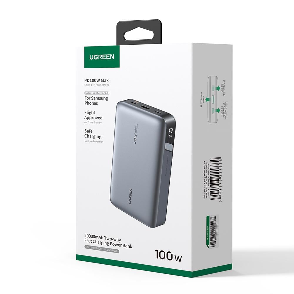 Аккумулятор внешний для ноутбука UGREEN PB720 20000 mAh 100W Two-way Fast Charging Power Bank Gray (25188) - фото 10 Аккумулятор внешний для ноутбука UGREEN PB720 20000 mAh 100W Two-way Fast Charging Power Bank Gray (25188) - фото 10