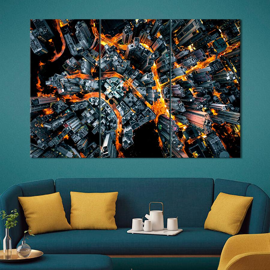 Картина город Красота ночного мегаполиса с высоты 78x48 см (A859-3)