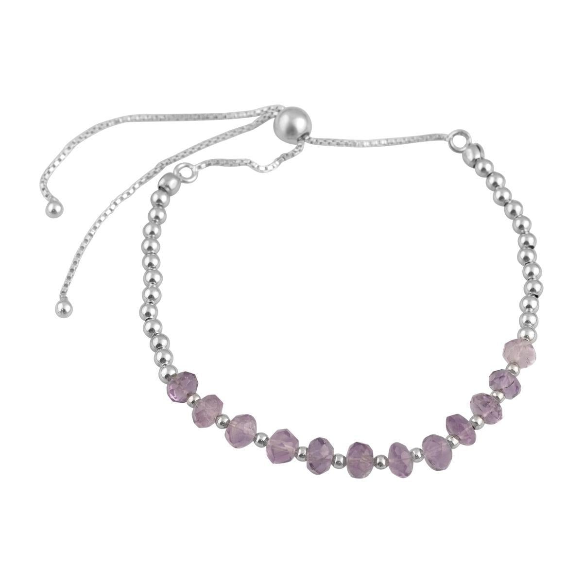 Браслет серебряный с натуральным аметистом круглой формы