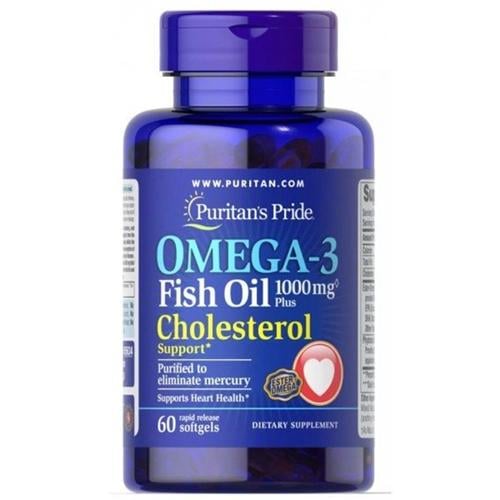 Омега 3 Puritan's Pride Omega-3 Fish Oil Plus Cholesterol Support 1000 мг 60 Softgels