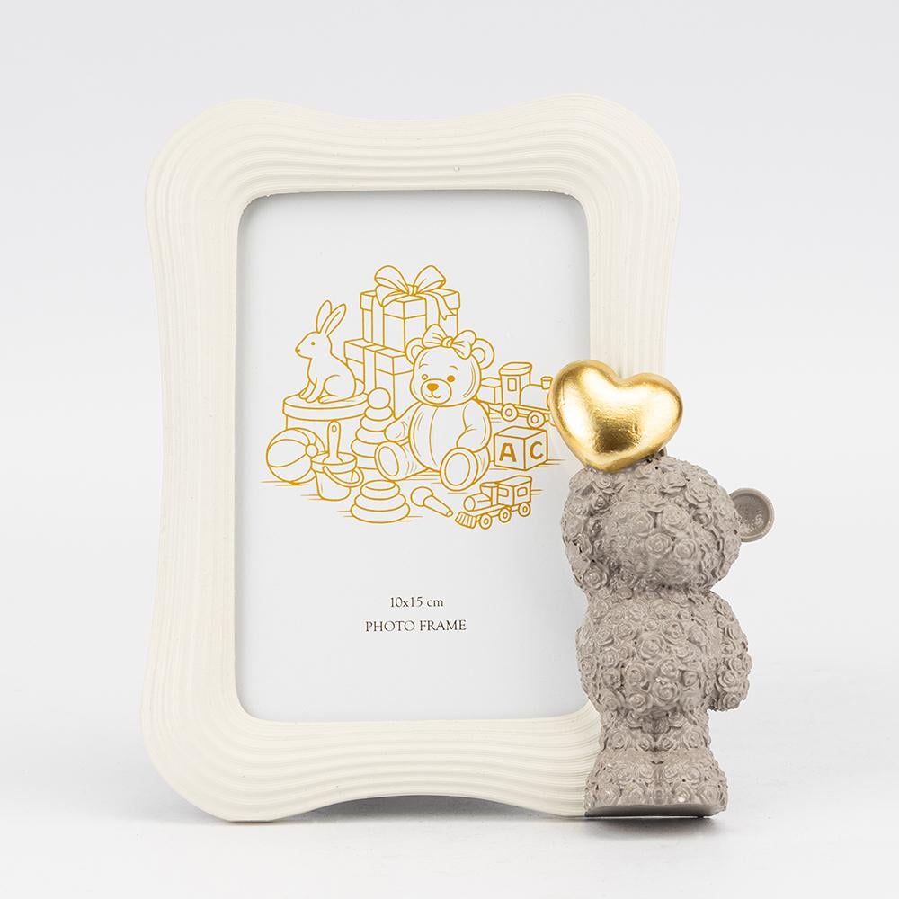 Фоторамка керамическая Медвежонок с сердцем 15,5х19 см Айвори (20237)
