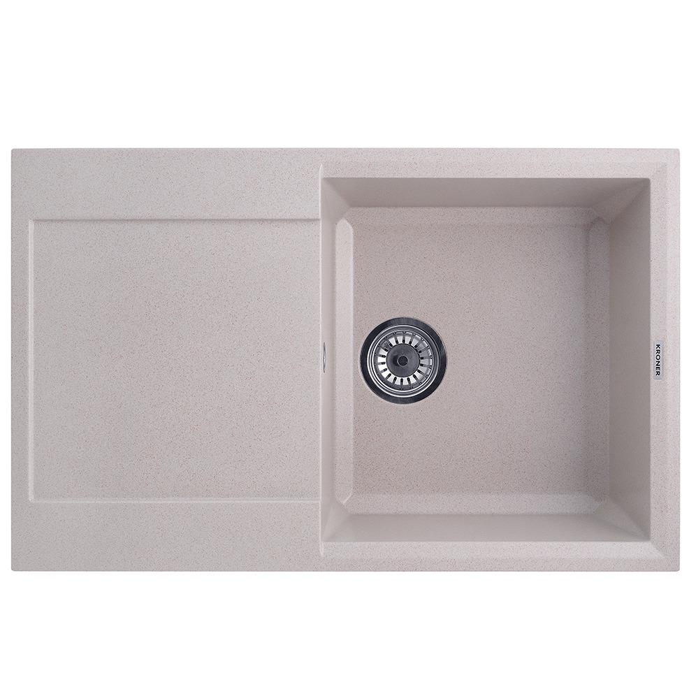 Мийка кухонна Kroner CV031060 гранітна прямокутна 780x500 мм Бежевий (25960529)