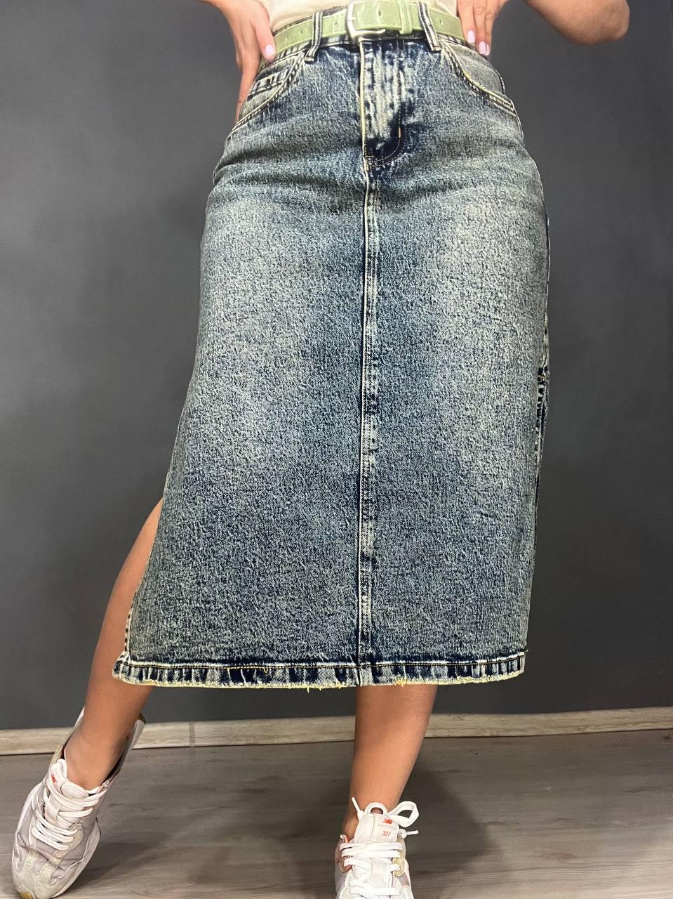 Юбка женская джинсовая ZJY 68005 длина ниже колена боковые разрезы р. 34 Синий/Зеленый (3810)