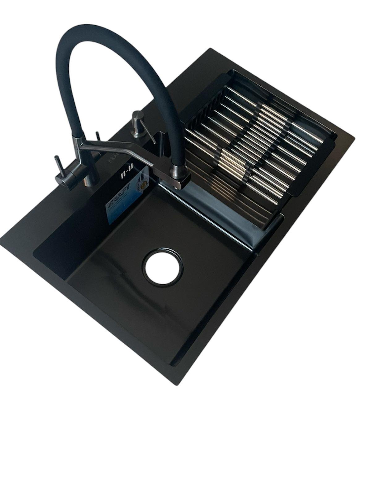 Мойка для кухни Kraft 7848 АL левая/кран кухонный с подключением к фильтру Kraft 3020 PVD BL