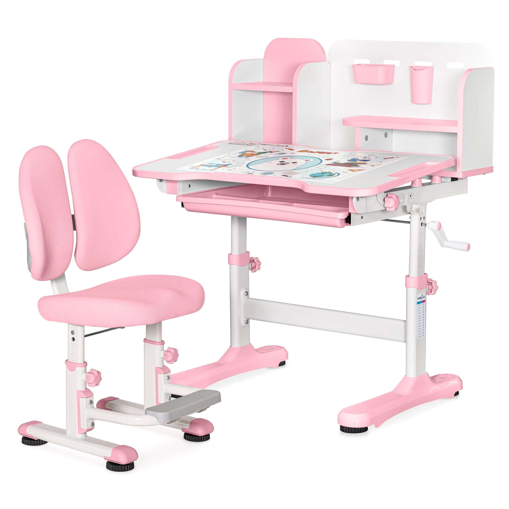 Парта дитяча шкільна Mealux BD-28 Panda зі стільцем Рожевий (BD-28 PN)