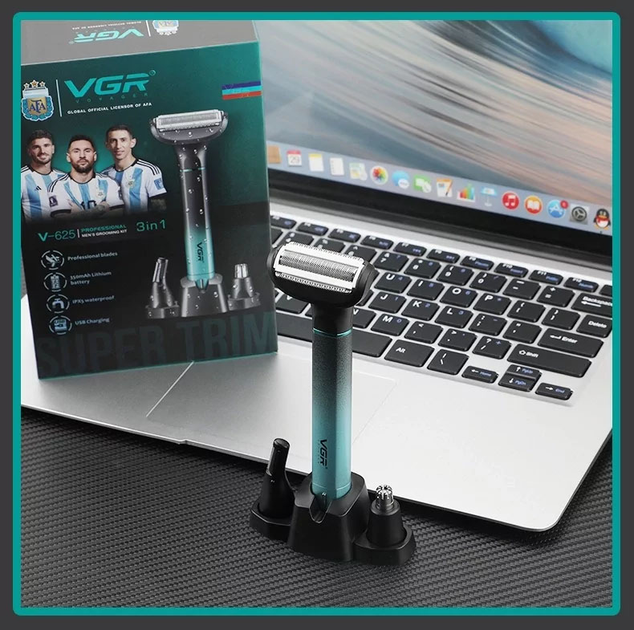 Тример чоловічий VGR V-625 з трьома змінними насадками (5024542) - фото 2