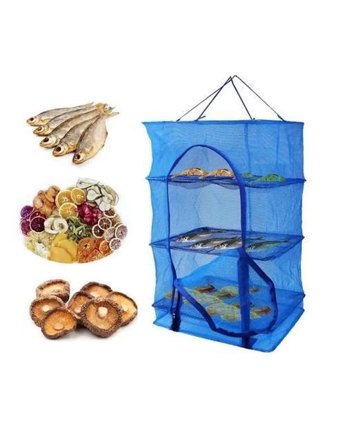 Сітка-сушарка підвісна для сушіння риби фруктів овочів грибів 3 яруси 35х35х65 см Синій (Е051543) - фото 9
