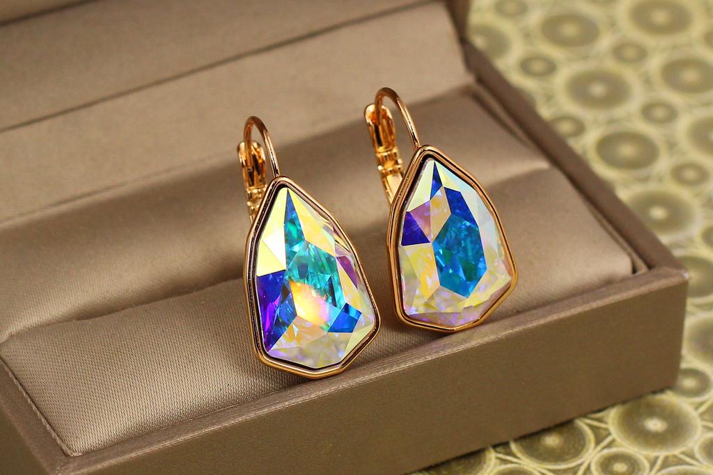 Серьги Xuping Jewelry Сваровски Монолит с большим камнем хамелеон 2,8 см Золотистый (33731010)